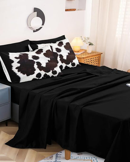 Bedbay Cow Print Comforter Set King Size Bed in a Bag Set Boys Girls Western Farmhouse Animal Print Bedding Set Black White Brown Cowhide Printed Rustic Bedding Comforter 8 Pieces (Cow Print,King)
