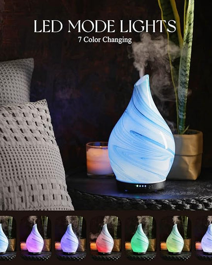 Porseme 280ml Essential Oil Diffuser Glass Color Changing Aroma Air Diffusers Aromatherapy Ultrasonic Cool Mist Humidifier 7 Running Hours Waterless Auto-Off for Sleeping, Yoga, Office, Spa (Blue Ink)
