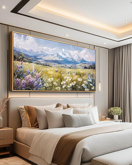 QIYILEXWART Large Wall Art For Bedroom Wall Decor For Living Room Office Decoration Range Grassland Landscape Painting Watercolour Pictures Canvas Artworks Ready To Hang Home Decor Wood Framed
