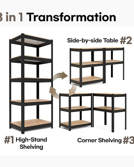 HOMEDANT House 24.4" W 5 Tier Heavy Duty Garage Shelving Adjustable Metal Rack Storage Shelves Standing Shelf Unit Organizers Pantry Closet Office Black 1Pack