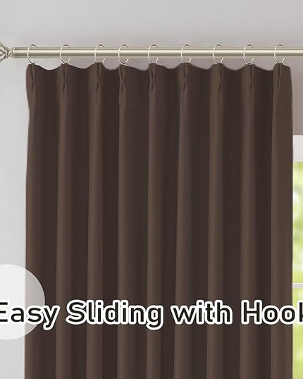 DONREN Brown Pinch Pleated Blackout Curtains with Hooks - 144 inches Extra Long Room Darkening Thermal Insulated Window Curtain Panels for High Ceiling Living Room 2 Panel 40" Wx144 L