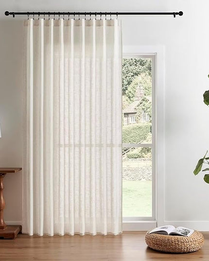 Joydeco Custom Linen Curtains for Living Room, Semi-Sheer Curtain 1 Panel Light Filtering Rod Pocket Back Tab (Off-White, Custom Size)