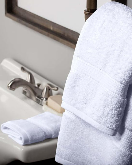 Superior Egyptian Cotton Pile 3 Piece Towel Set, Includes 1 Bath, 1 Hand, 1 Face Towel/Washcloth, Ultra Soft Luxury Towels, Thick Plush Essentials, Guest Bath, Spa, Hotel Bathroom, White