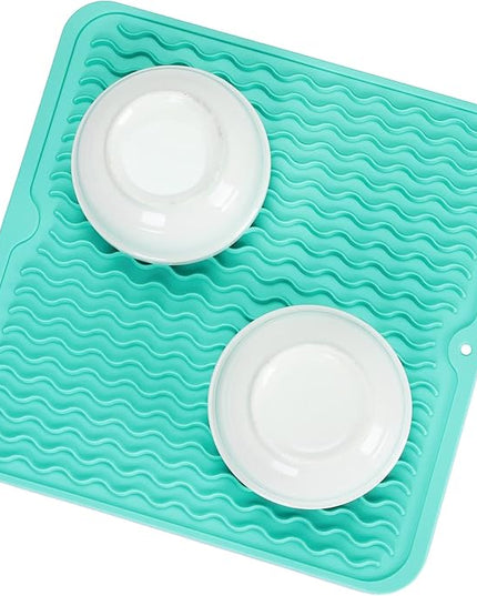 Silicone Dish Drying Mat for Multiple Usage,Easy clean,Eco-friendly,Heat-resistant Silicone Mat for Kitchen Counter or Sink,Refrigerator or Drawer liner Mint M 12 inches x 12 inches