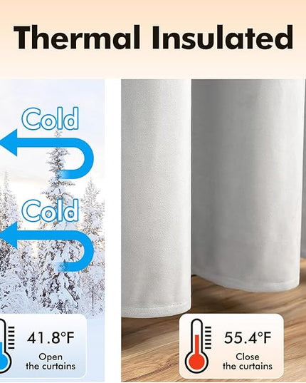 MIULEE 2 Pieces Greyish White Velvet Curtains Exquisite & Elegant Grommet Thermal Soundproof Room Darkening Light Blocking Curtains/Drapes for Living Room Bedroom 52 x 63 Inch