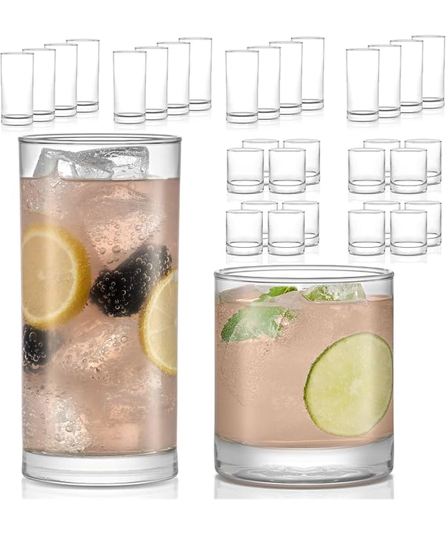 Libbey Province 24-Piece Glasses Drinking Set, Ideal Dining Glassware Sets, Glass Tumbler Set with Lines, Dishwasher Safe Glass Sets For Drinking