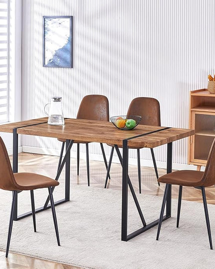Dining Table Set for 4, Modern 55'' Dark Wood Dining Table wth Fabric Dining Chairs 4,Table and Chairs Set of 4,Ideal for Kitchen Dining Room