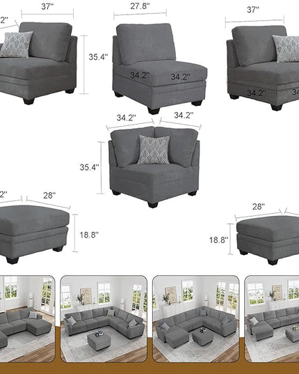 Legend Vansen Oversized Modular Sectional Sofa,8 Seat U Shaped Couch with Ottoman,Corduroy Sofa with Deep Seat,Convertible Large Sectional Couches for Living Room (Grey, U-8)