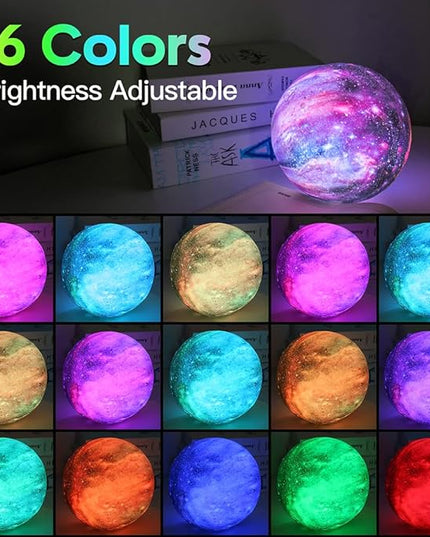 BRIGHTWORLD Moon Lamp Galaxy Lamp 5.9 inch 16 Colors LED 3D Moon Light, Remote & Touch Control Moon Night Light Christmas Gifts for Girls Boys Kids Women Birthday（Wooden Base）