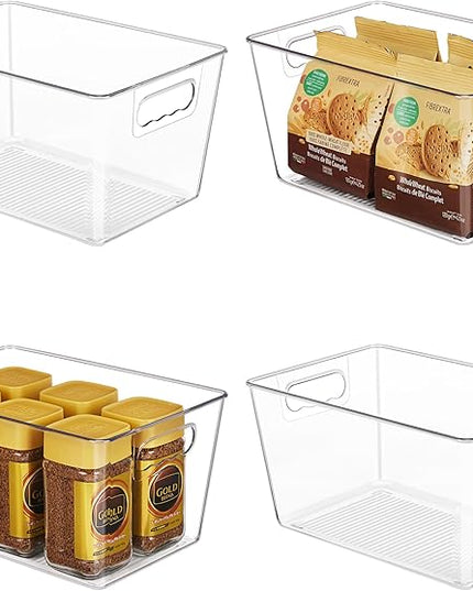 YIHONG Clear Plastic Storage Bins, 4 Pack Pantry Organizer Bins with Handle for Kitchen, Freezer,Cabinet,Closet Organization and Storage