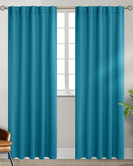 BGment Rod Pocket and Back Tab Blackout Curtains for Bedroom - Thermal Insulated Room Darkening Curtains for Living Room, 2 Window Curtain Panels (42 x 84 Inch, Peacock Blue)