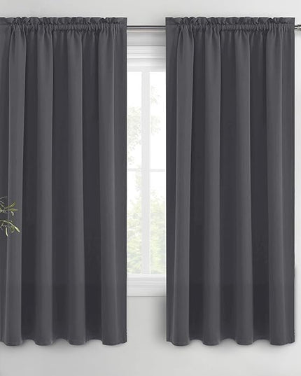 DWCN Blackout Curtains for Bedroom 63 Inch Length 2 Panels Set, Solid Thermal Insulated Energy Saving Rod Pocket Window Treatment Curtains Blackout Drapes (W52 x L63 Inch, Dark Grey)