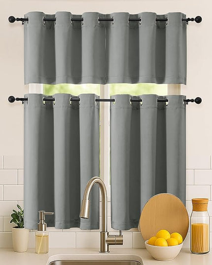 Simplebrand Light Grey Short Cafe Curtains 36 Inch Length 2 Panels Set, Half Window Grommet Privacy Drape Tiers for Kitchen, Thermal Insulated Room Darkening Curtains for Bathroom Shades, W40 x L36