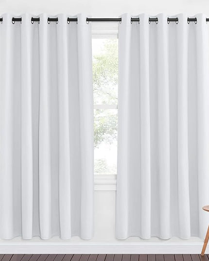 NICETOWN Room Darkening Curtain for Living Room - Easy Care Solid Thermal Insulated Grommet Light Blocking Modern Window Curtain Drape for Bedroom (1 Panel, 66 by 72, Greyish White)