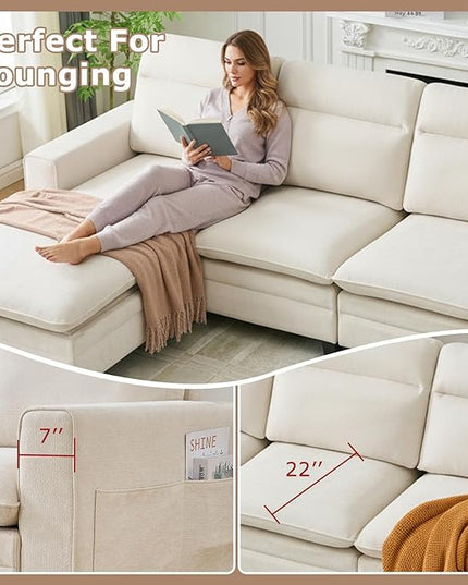 118 Inch Sectional Sofa Couch,L Shaped Couch with Chaise,Cheille Modular Sectional Sofa for Living Room.（Beige）