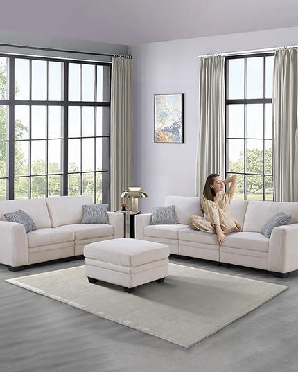 Legend Vansen Oversized Modular Sectional Sofa,6 Seat U Shaped Couch with Ottoman,Corduroy Sofa with Deep Seat,Convertible Large Sectional Couches for Living Room (Cream, L2+3)