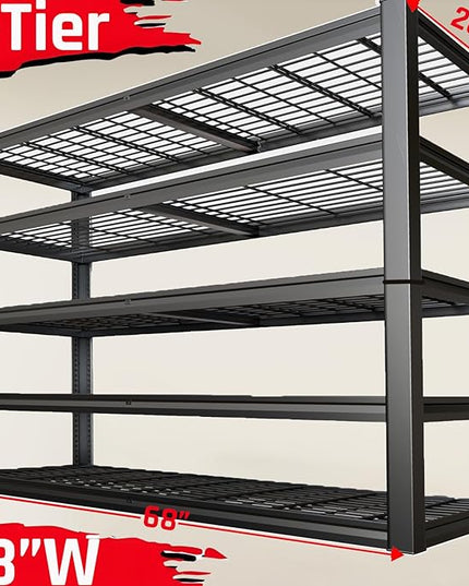 68" Wide Heavy Duty Garage Shelving Units, 5-Tier Deep Storage Shelves,Black Metal Garage Shelves,Steel Shelf,Large Storage Rack,Industrial Shelving for Shop, 68" W x 20" D x 84" H,2 Pack
