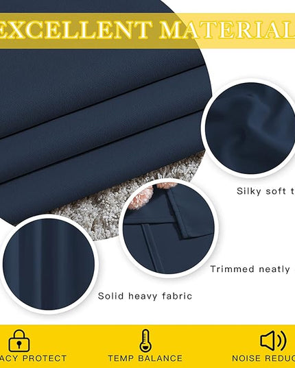 NICETOWN Navy Blue Blackout Room Divider Curtains 144 inch Length, Grommet Energy Saving Thermal Drapes Sound Reducing Window Treatments for Living Room, 1 Panel, W80 x L144