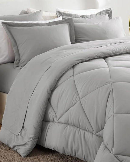 CozyLux King Size Comforter Set Light Grey - 7 Pieces Bed in a Bag King, Luxury Soft Bed Set for All Seasons, Bedding Set with Down Alternative Comforter, Sheets, Pillowcases & Shams