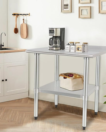 HARDURA Stainless Steel Table Prep & Work Table 24 x 36 Inches NSF Heavy Duty Commercial with Undershelf and Backsplash for Restaurant Kitchen Home and Hotel