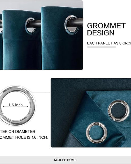 MIULEE Blue Velvet Curtains 72 Inches Length Blackout Curtains Thermal Insulated Soundproof Room Darkening Grommet Curtains/Drapes for Living Room Bedroom 52 x 72 Inch 2 Pcs Peacock Blue