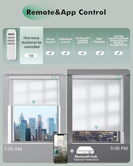 Yoolax Motorized Blinds with Remote, Light Filtering Remote Shades for Windows, Automatic Roller Shades Cordless Electric Blinds for Bedroom Living Room Office, Custom Size (Pure White)