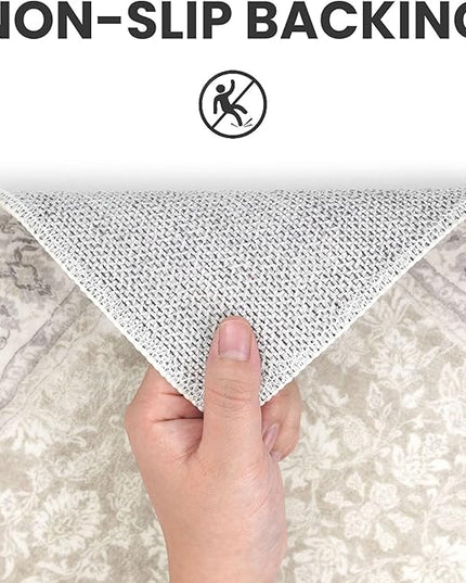 2x3 Washable Rug Soft Area Rug for Entryway, Grey Begie Non-Slip Indoor Door Mat Distressed Floral Low-Pile Kitchen Rugs, Neutral Vintage Carpet for Entrance Kitchen Bedside Farmhouse
