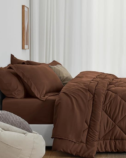 Love's cabin Full Comforter Set Brown, 7 Pieces Full Bed in a Bag, All Season Bedding Sets with 1 Comforter, 1 Flat Sheet, 1 Fitted Sheet, 2 Pillowcase and 2 Pillow Sham