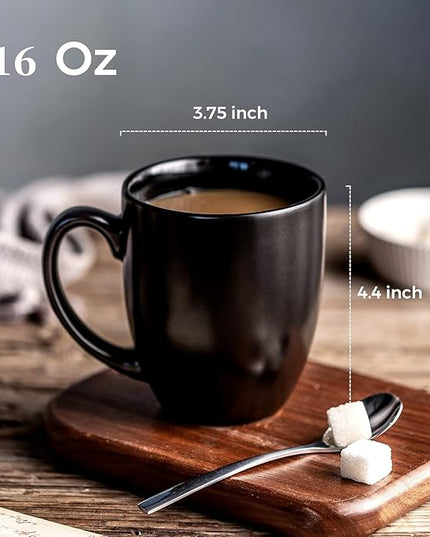 AmorArc 16oz Coffee Mugs Set of 6, Large Ceramic Coffee Mugs for Men Women Dad Mom, Modern Coffee Mugs with handle for Tea/Latte/Cappuccino/Cocoa. Dishwasher&Microwave Safe, Matte Black
