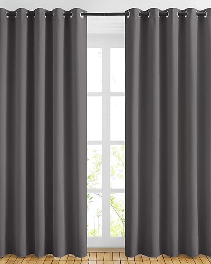NICETOWN Blackout Curtains Panels for Bedroom - 3 Pass Microfiber Noise Reducing Thermal Insulated Solid Ring Top Blackout Window Drapes (2 Panels, 66 x 84 Inch, Gray)