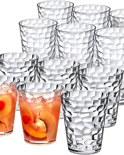 Amazing Abby Iceberg 16-Ounce and 24-Ounce Tumblers (Set of 12), Clear Drinking Glasses, Reusable Plastic Cups, Stackable, BPA-Free, Shatter-Proof, Dishwasher-Safe