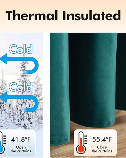 MIULEE Christmas Dark Green Velvet Curtains Room Darkening Blackout Solid Soft Grommet Emerald Curtain Black Out Thermal Soundproof Drapes/Panels for Living Room Bedroom 96 Inch Length 2 Panels