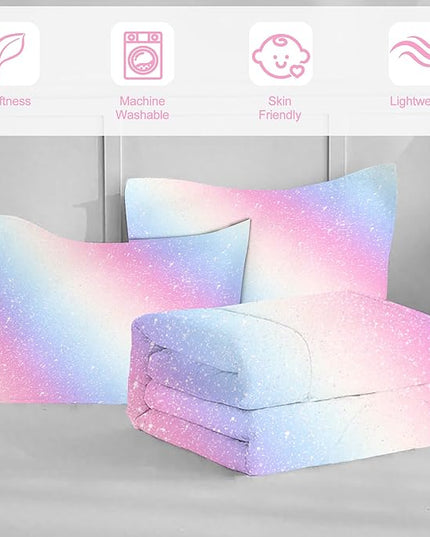 Rainbow Bedding Set Twin Size for Kids Girls Teens Women Tie Dye Pastel Comforter Set Stars Gradient Glitter Bedding Comforter Set Watercolor Art Girly Quilt Set Sweet Bedroom Decor