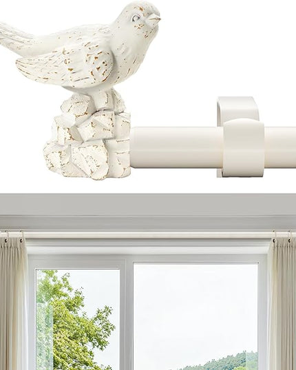 White Curtain Rod 36 to 144 Inches Curtain Rods for Windows Adjustable Heavy Duty Drapery Rod with Bird Finials for Kitchen Window Living Room