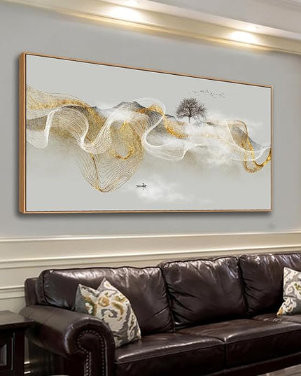HUADAOART Wall Art Modern Zen Light Luxury Abstract Ink Landscape Background Wall Decor Canvas Print Artwork Home Decor for Living Room Bedroom 30x60 Inches（Framed）