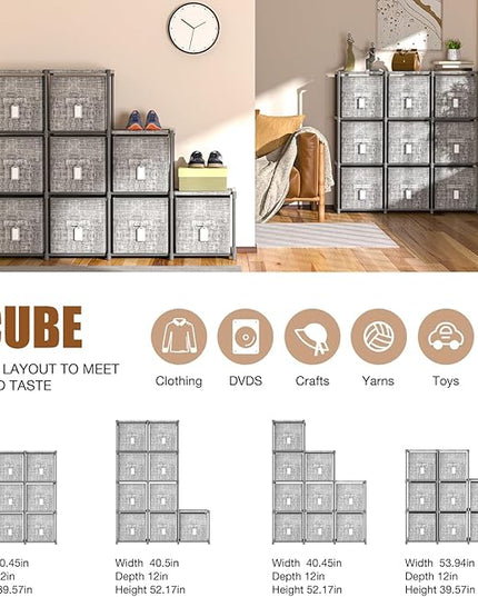 9 Cube Closet Organizer with Beautiful Printed Drawers + Labels, Storage Shelf, Toy Cubby Organizer