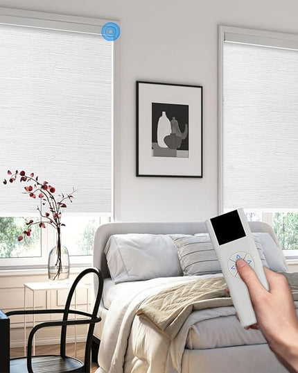 Motorized Blinds with Remote Cordless Automatic Motorized Shades Custom Blinds for Windows Smart Curtains Compatible with Alexa Google Home(Blackout Jacquard White,W37 x H72in)