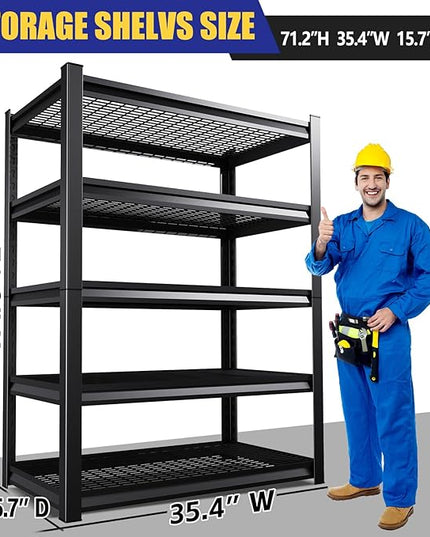 71"H Garage Shelving-3000LBS 5 Tier Storage Shelves,Adjustable Heavy Duty Metal Shelving Unit and Storage Large Wire Rack,Utility Steel Shelf For Shop Warehouse Industrial Pantry Basement 71"x35"x16"