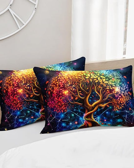 AILONEN Tree of Life Comforter Set Queen Size,Colorful Bohemian Tree of Life Bedding Set,Space Galaxy Starry Duvet Set,Plant Printed Boys Girls Comforter with 2 Pillowcases,3-Piece