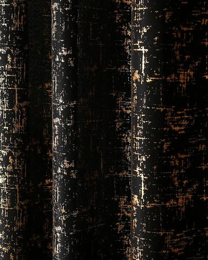 Taisier Home Black & Gold Geometric Dots Curtains 108" - Extra Long Room Darkening Drapes, Unique Design Set of 2 Gold Foil Print Linen Panels for Bedroom Living Room