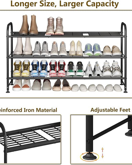 LINZINAR Shoe Rack 3 Tier Long Metal Shoe Organizer for Closet Entryway Black