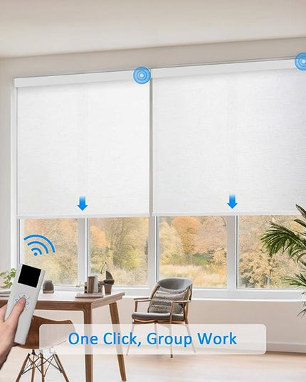 Motorized Blinds with Remote Cordless Automatic Motorized Shades Custom Blinds for Indoor Windows Smart Curtains with Alexa Google Home(Light Filtering Jacquard White,W57 x H72in)