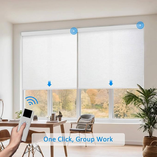 Motorized Blinds with Remote Cordless Automatic Motorized Shades Custom Blinds for Windows Smart Curtains Compatible with Alexa Google Home(Light Filtering Jacquard White,W60 x H72in)