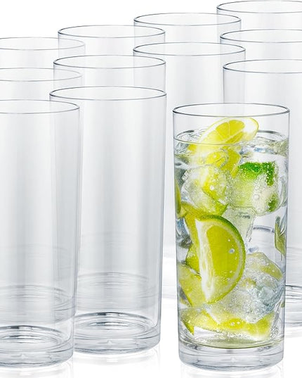 Zulay Kitchen Acrylic Glasses Drinkware - 12 Piece Unbreakable Plastic Tumblers - BPA-Free, Reusable Plastic Drinking Glasses for Home & Outdoors - Stackable, Lead-Free & Dishwasher Safe - (16 oz)