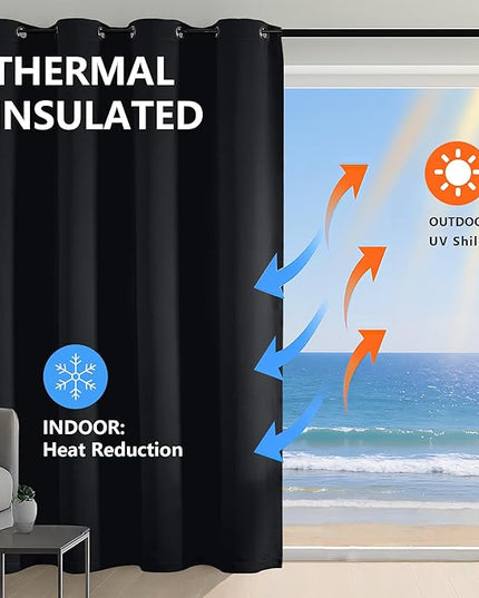 Simplebrand Halloween Black Blackout Curtains for Patio 108 Inches Long 2 Panels Set, Solid Thermal Insulated Room Darkening Grommet Window Treatment Curtains Blackout Drapes, W50 x L108 Inch