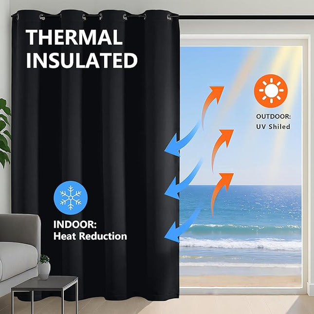 Simplebrand Halloween Black Blackout Curtains for Bedroom 63 Inch Length 2 Panels Set, Grommet Solid Thermal Insulated Black Out Curtains, Room Darkening Energy Saving Window Drapes, W40 x L63