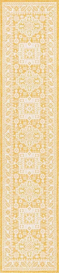 Rugs.com Outdoor Aztec Collection Rug – 12 Ft Runner Yellow Flatweave Rug Perfect for Hallways, Entryways