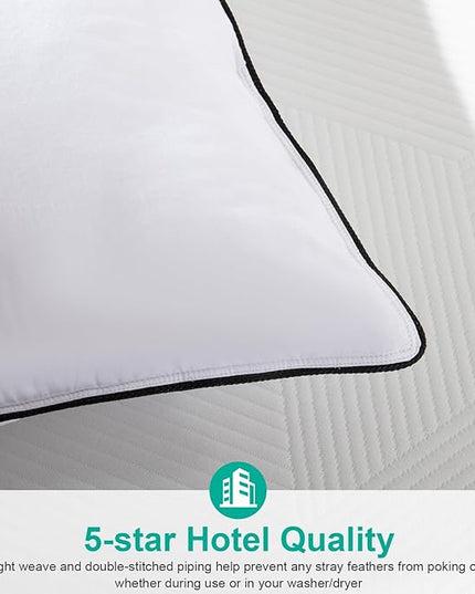 APSMILE Medium Firm Feathers Down/Poly Pillow Standard Size Set of 2, Luxury Feather Pillow for Sleeping, 100% Organic Cotton Cover Hotel Bed Pillow Wrapped in Polyester (White, 20"x26")