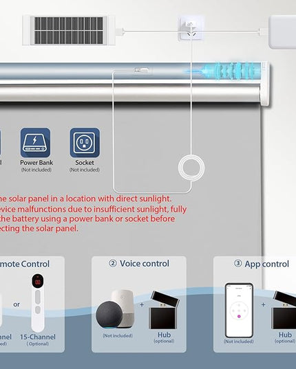 Motorized Blinds with Remote, Smart Blinds with Solar Panel, Thermal Blackout Electric Blinds, Automatic Blinds for Windows Compatible with Alexa, Grey-31"x72"