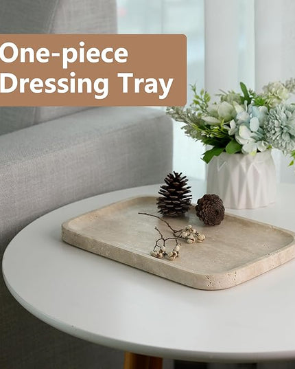 Marble Vanity Tray for Dresser Organizer, Travertine Bathroom Tray Countertop, Beige Decorative Serving Trays, Kitchen Sink Storage, Jewelry & Perfume Holder(Travertino Romano)
